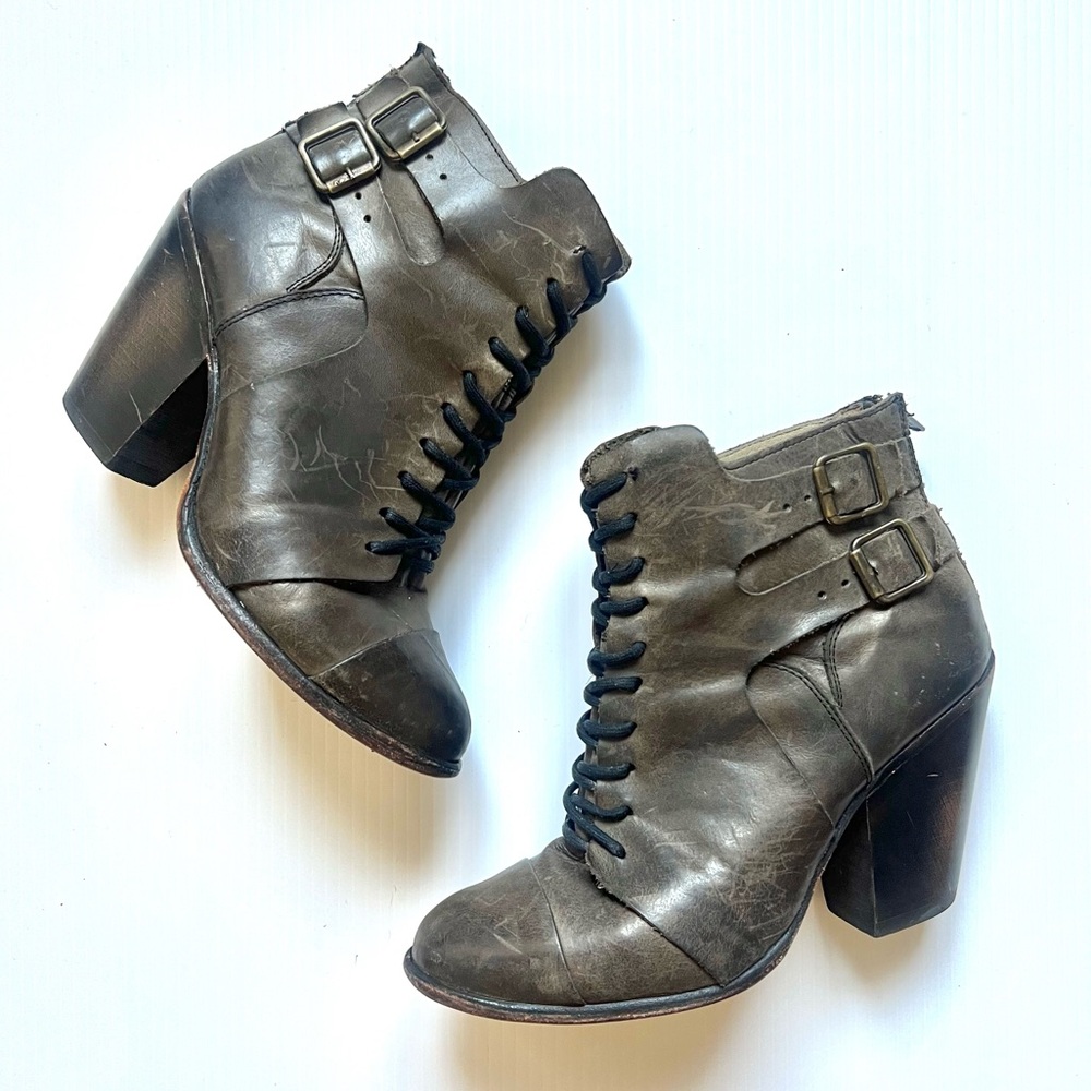 Freebird Malry Leather Lace-up buckle zipper Boho Western ankle boots Heels sz 9